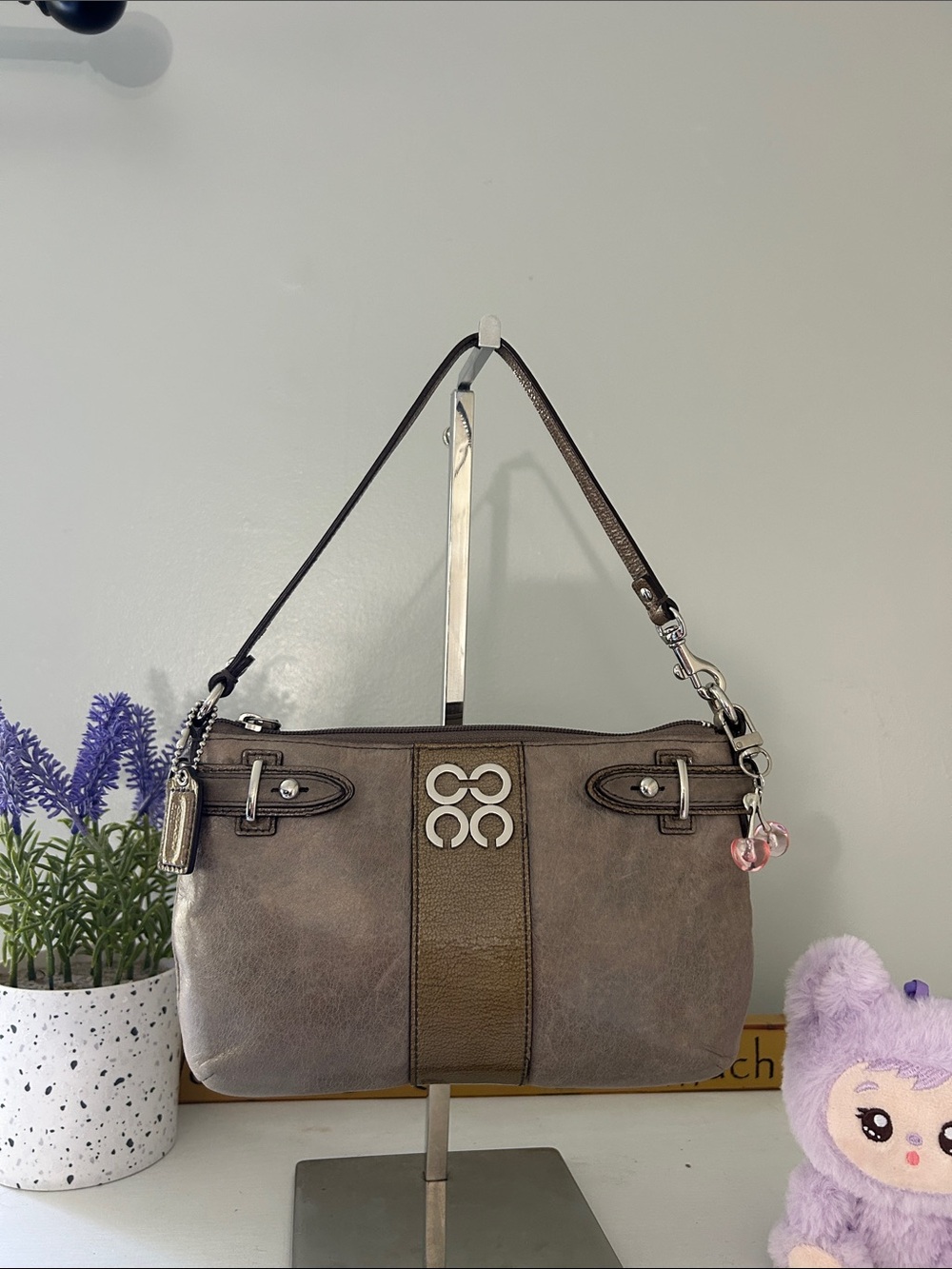 Coach Vintage Taupe WashLeather Mini Bag with Silver Emblem